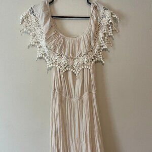 Off shoulder long cream dress